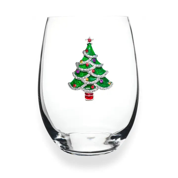 Christmas Tree Jeweled Stemmed Wine Glass