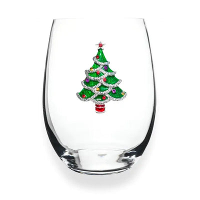 Christmas Tree Jeweled Stemless Wine Glass