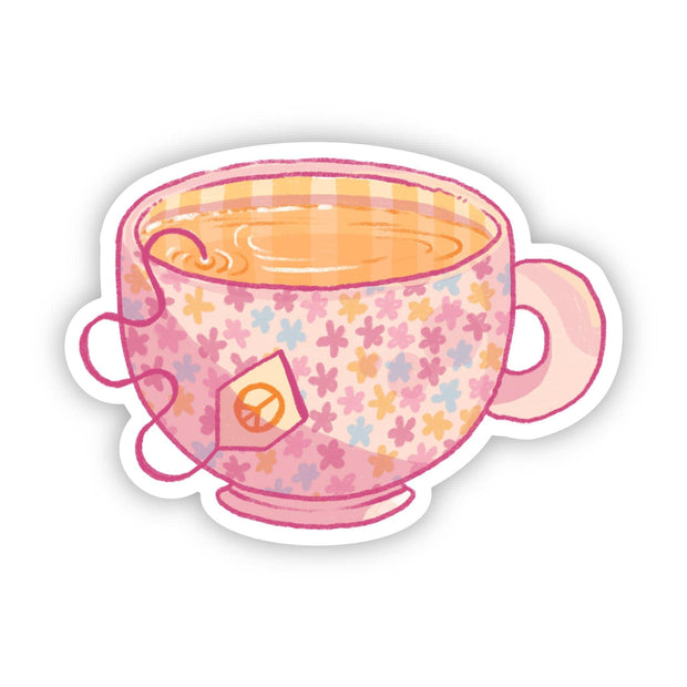 Pink Floral Tea Cup – Vinyl Sticker