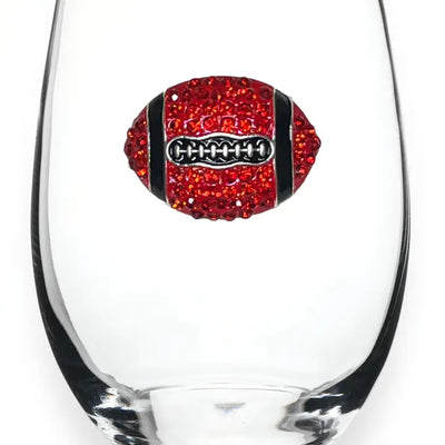 Football Jeweled Stemless - Black & Red