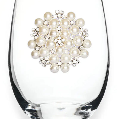 Round Diamond & Pearl Cluster Stemless Wine Glass