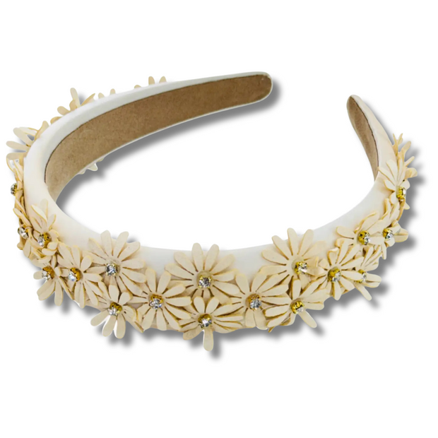 Ivory Daisy Flower with Stone Headband