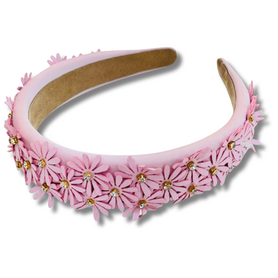 Pink Daisy Flower with Stone Headband