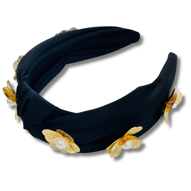 Black Flower & Pearl Headband