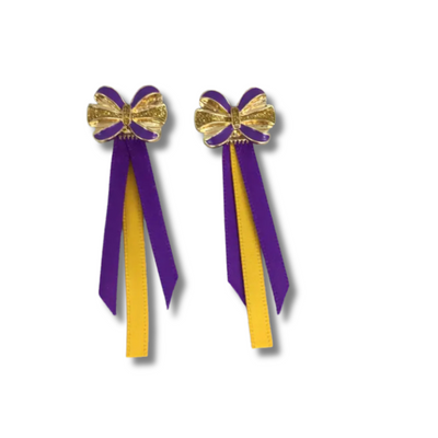 Purple & Gold Bow with Ribbons Earrings