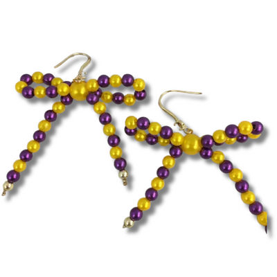 Purple & Gold Pearl Ribbon Earrings