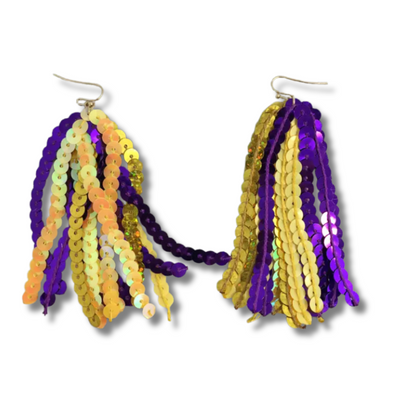 Purple & Gold Sequin Tassel Earrings