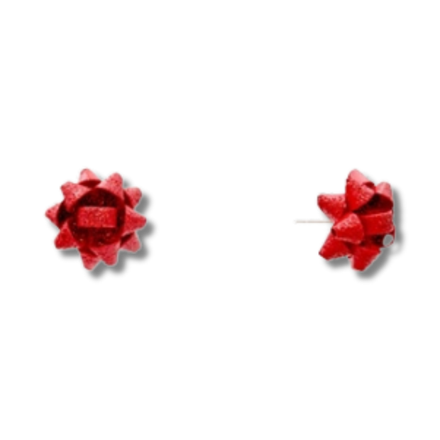 Holiday Bow Earrings – Red Glitter Studs