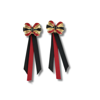 Red & Black Bow with Ribbons Earrings