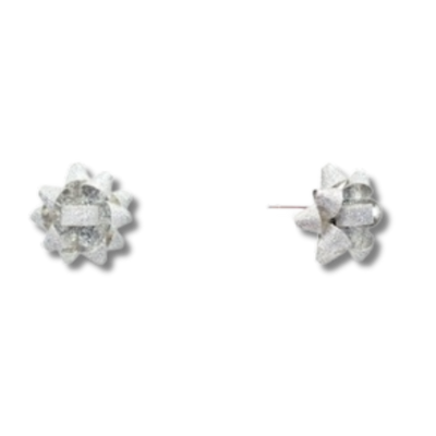 Holiday Bow Earrings – Silver Glitter Studs