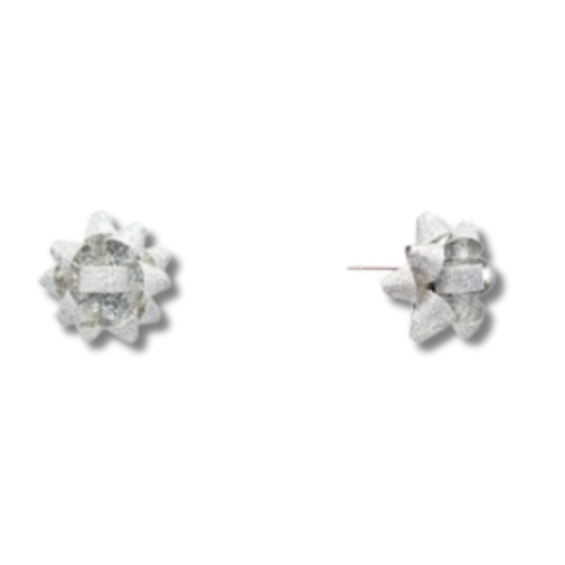Holiday Bow Earrings – Silver Glitter Studs