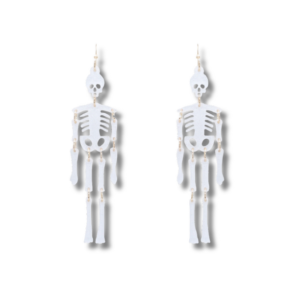 Dangling Skeleton Earrings – White