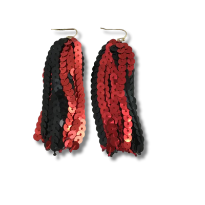 Red and Black Sequin Tassel Earrings
