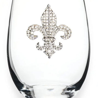 Diamond Fleur De Lis Stemless Wine Glass