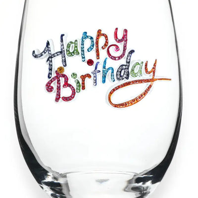 Happy Birthday Jeweled Stemless Wine Glass